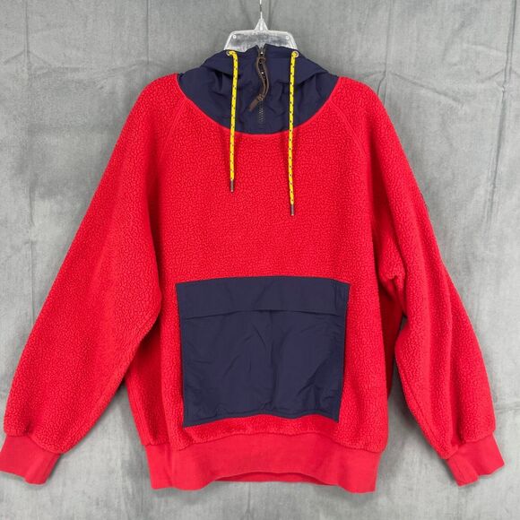 VTG Polo Ralph Lauren Hoodie Mens Small Red HI Tech Hybrid Fleece Drawstring - Picture 1 of 13